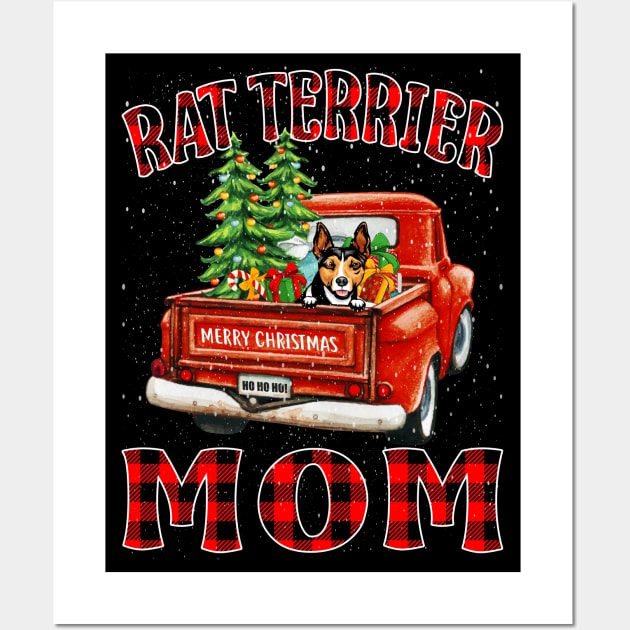 Christmas Rat Terrier Mom Santa Hat Truck Tree Plaid Dog Mom Christmas Wall Art by intelus